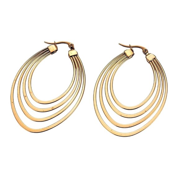 2 1/8 Inch 58mm Hoop Gold Tone Pierced Post Earrings - Picture 2 of 5